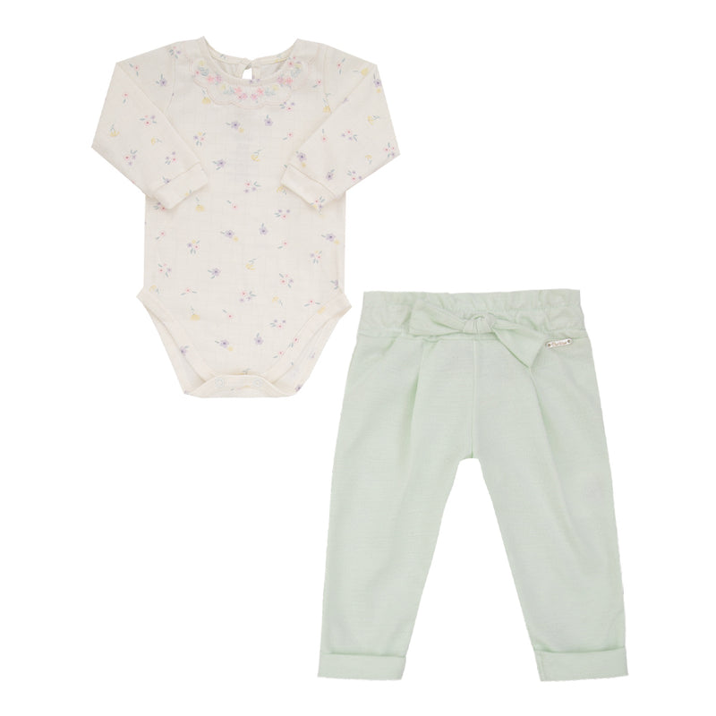 Conjunto Baby Feminino Body Manga Longa Estampado com Bordado e Calça Clochard - Image 2