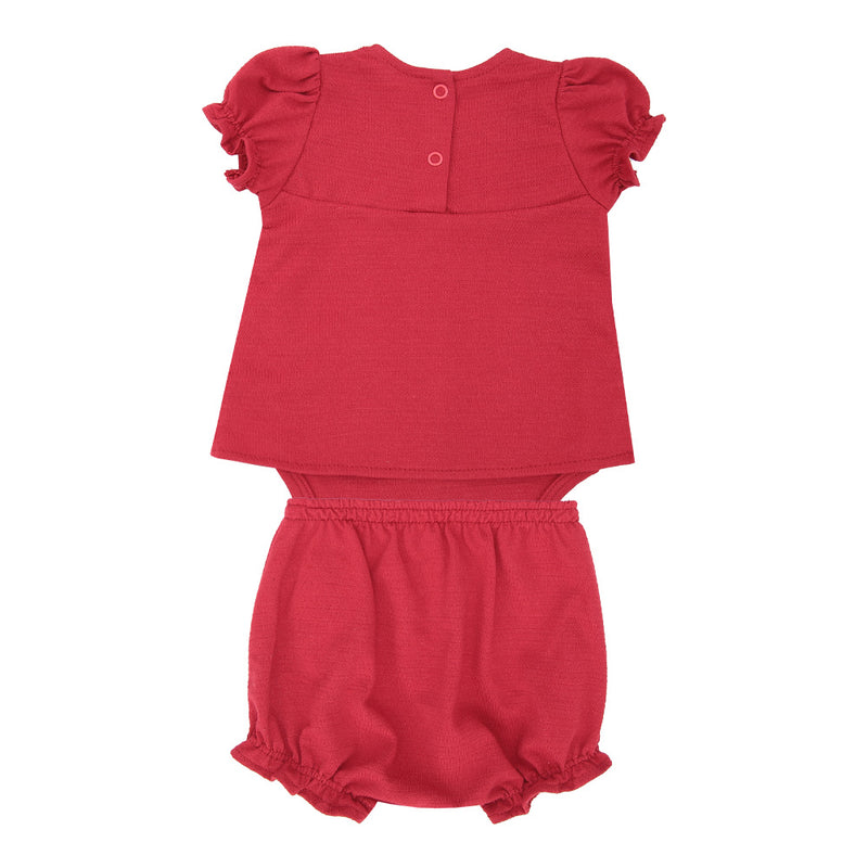 Conjunto Baby Feminino Natal Blusa Franzida com Body Embutido Bordado e Shorts - Image 5