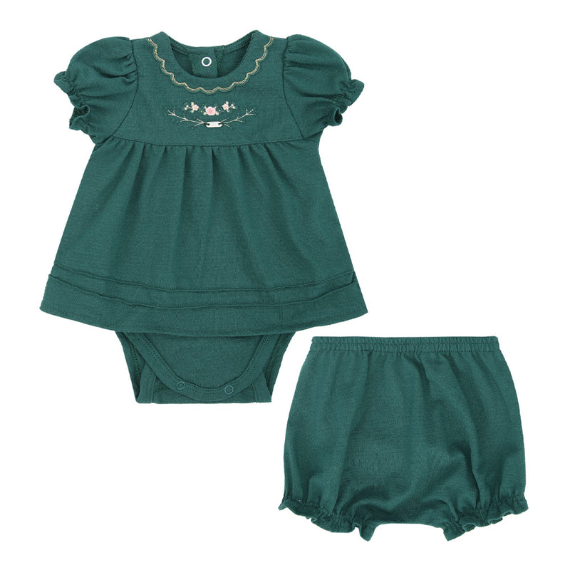 Conjunto Baby Feminino Natal Blusa Franzida com Body Embutido Bordado e Shorts - Image 2