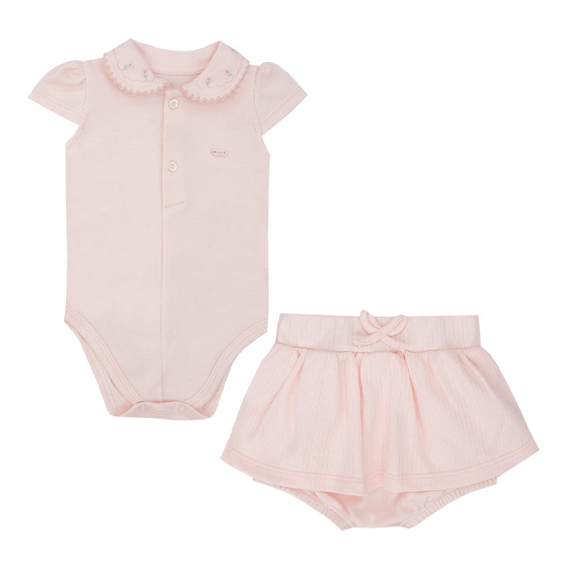 Conjunto Baby Feminino Body Suedine Manga Copinho Bordado com Tapa-Fralda e Sainha - Image 2