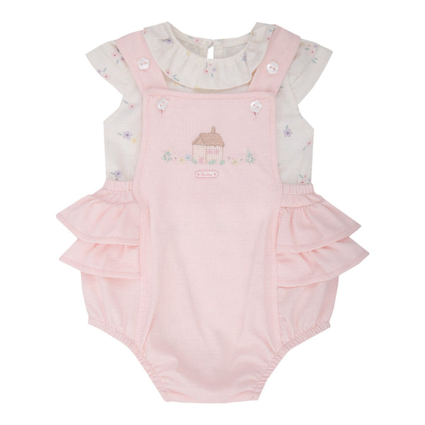 Conjunto Baby Feminino Body Floral Malha Conforto com Jardineira Texturizada e Babado
