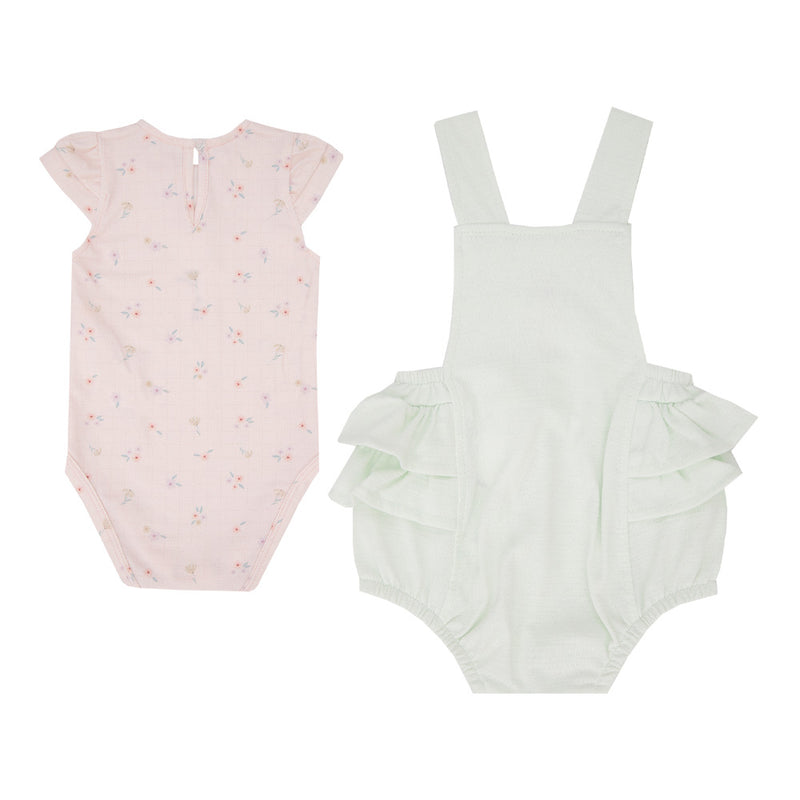 Conjunto Baby Feminino Body Floral Malha Conforto com Jardineira Texturizada e Babado - Image 5