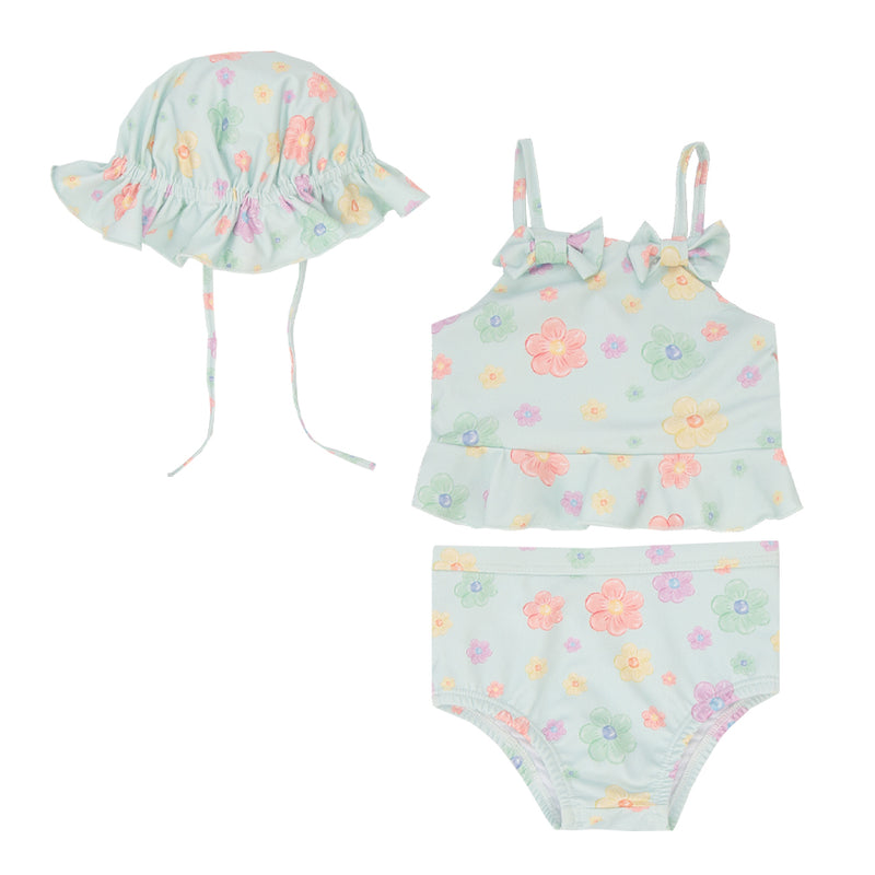 Kit Praia Infantil Feminino Biquíni Proteção UV com Babado e Chapéu Franzido - Image 5
