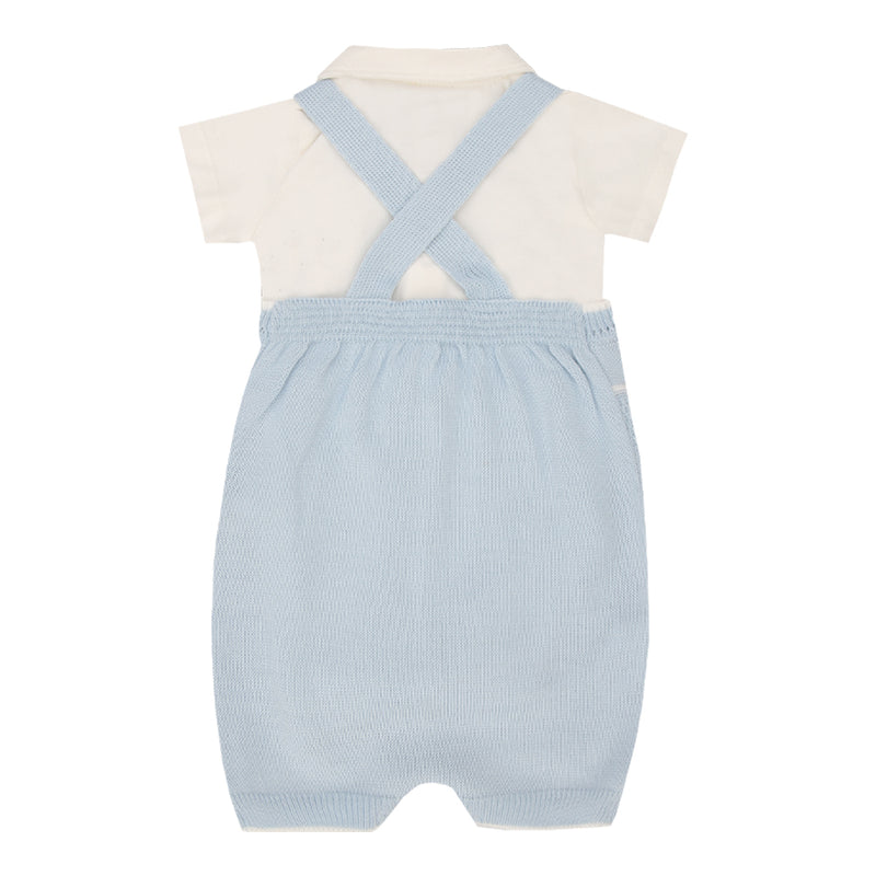 Conjunto Bebê Malha Conforto Gola Polo com Jardineira em Tricô Trabalhado - Image 5