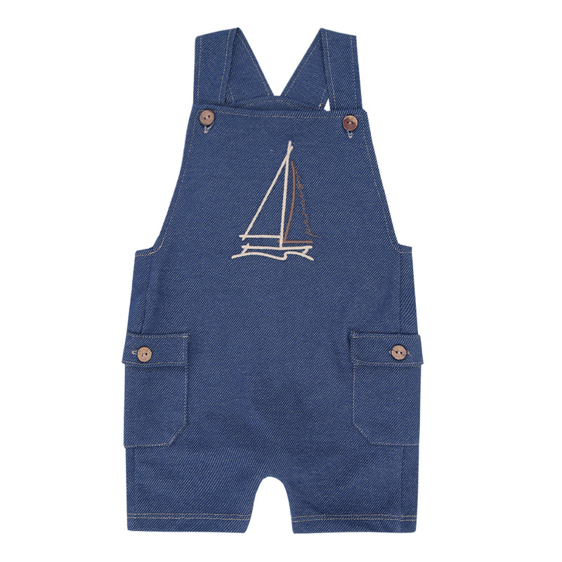 Macacão Bebê Azul Marinho Malha Jeans com Bordado e Bolsos Decorativos - Image 2