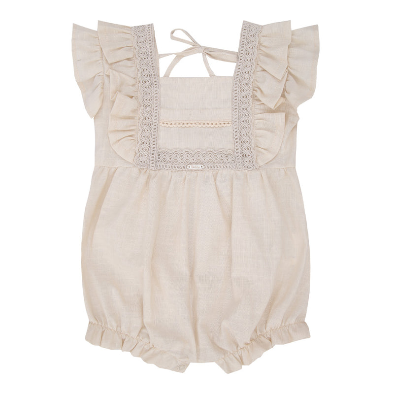 Macacão Curto Bebê Feminino Algodão com Babado Franzido e Amarracão - Image 2