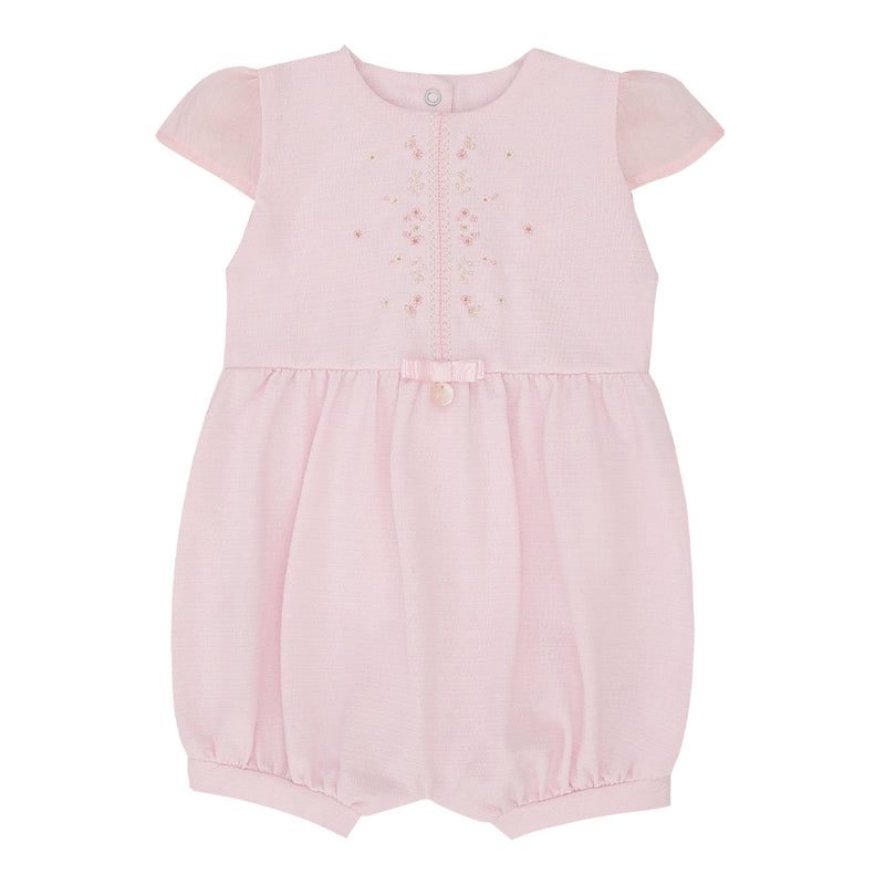 Macacão Curto Bebê Feminino Manga Copinho Chiffon com Bordado e Laço - Image 2