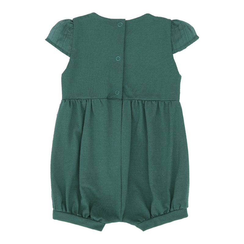 Macacão Curto Bebê Feminino Manga Copinho Chiffon com Bordado e Laço - Image 5