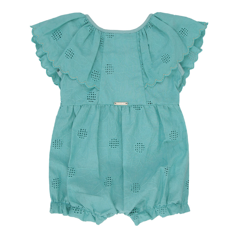 Macacão Curto Bebê Feminino Lese Bordada com Babado nos Ombros e Franzido - Image 5