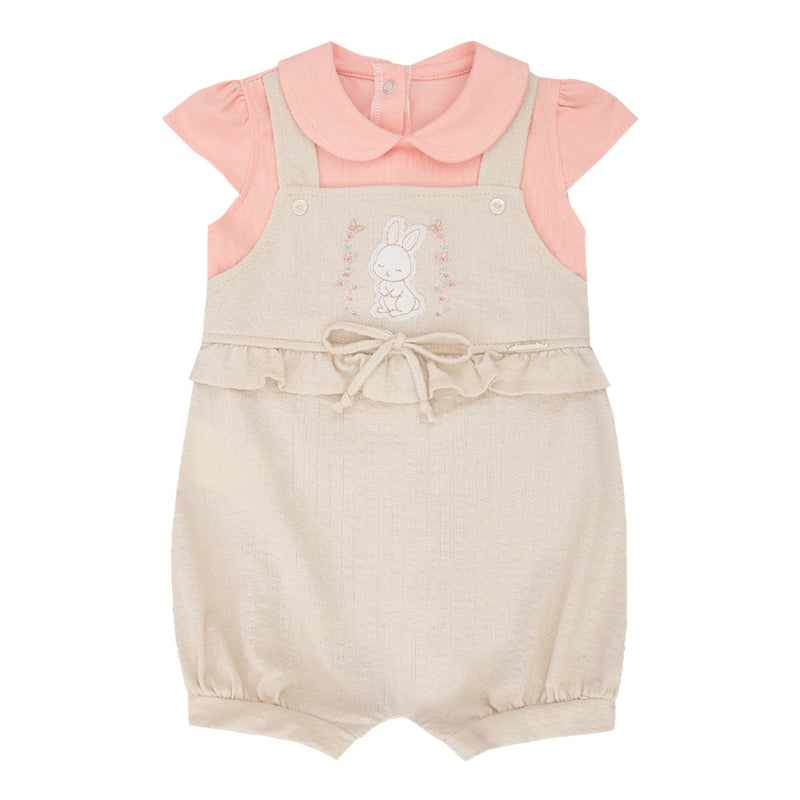 Macacão Curto Bebê Feminino Estilo Jardineira com Bordado e Body Incluso - Image 2