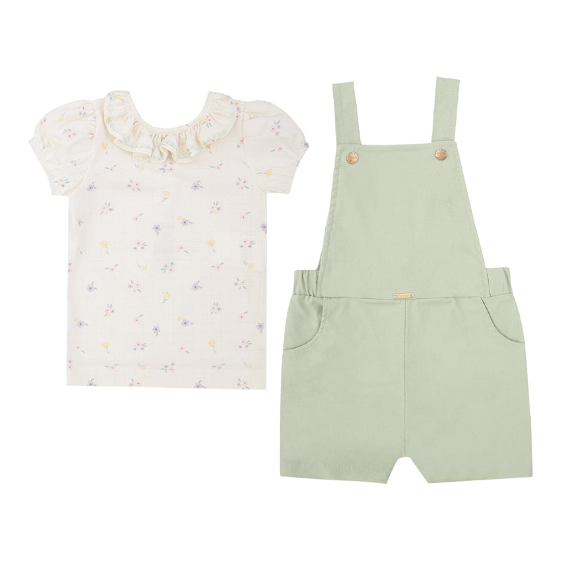 Conjunto Bebê Feminino Jardineira Bengaline Verde Maçã com Blusa Estampada - Image 2