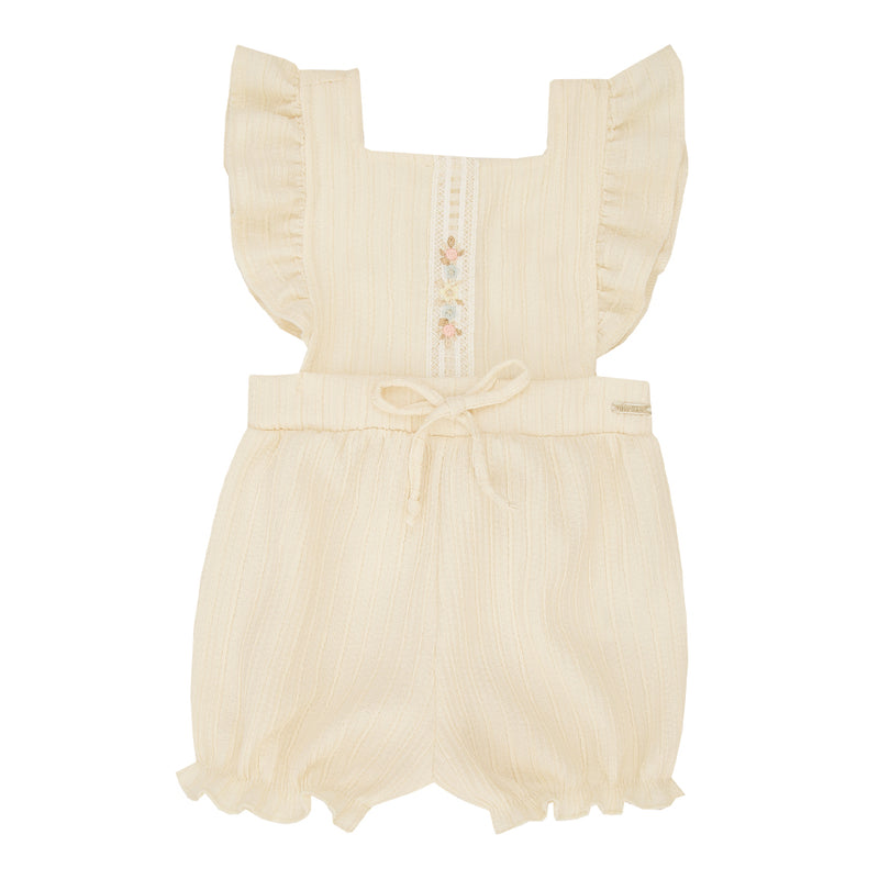Macacão Curto Bebê Feminino Decote Quadrado com Bordado Floral e Laço - Image 2