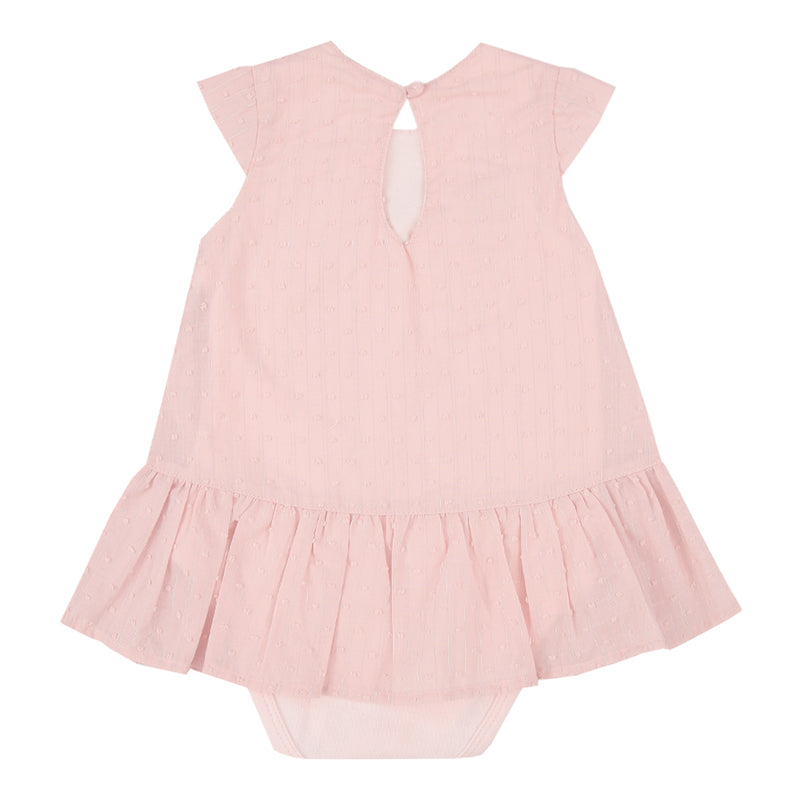 Macacão Curto Bebê Feminino Jacquard Lurex com Saia Franzida e Laço - Image 2