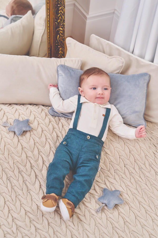 Conjunto Baby Longo Body Malha Conforto e Calça Flanelada com Suspensório Paraiso