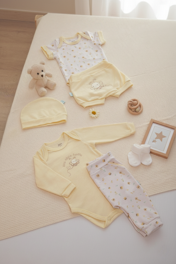 Kit 3 Peças Body Longo, Calça e Touca Malha Trabalhada e Estampada Letut