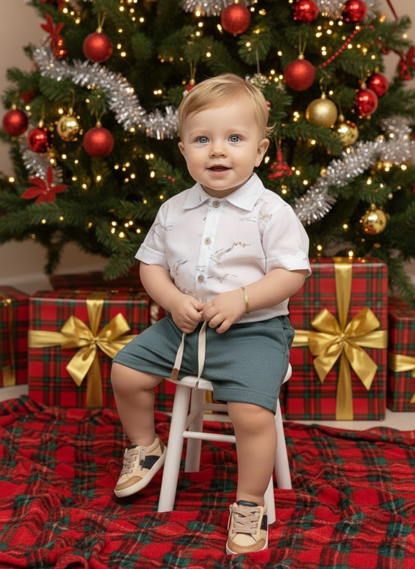 Conjunto Camisa Estampada com Shorts Malha Roma Color Paraiso