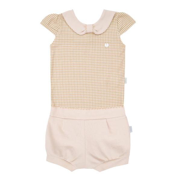 Conjunto Baby Curto com Body Estampa Vichy e Shorts em Suedine com Detalhe em Picueta Letut LT17377