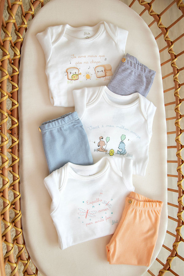 Conjunto Longo Baby Letut Suedine Algodão Gola Expansível e Detalhes Estampados