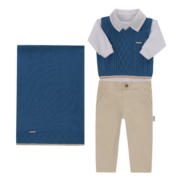 Saída Maternidade Masculina 4 Peças Tricô e Malha Conforto Paraiso - 17756